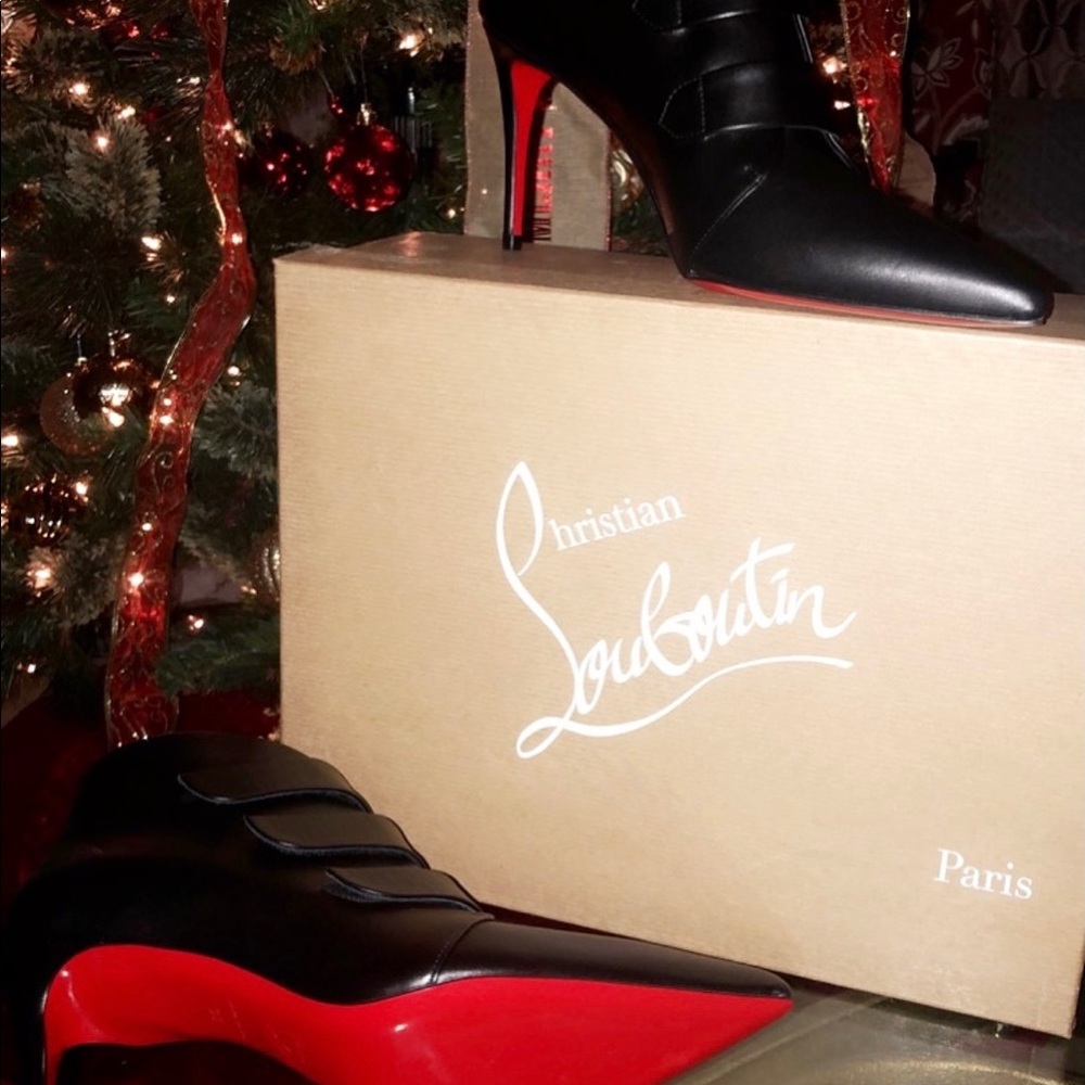 Christian Louboutin - Red Bottoms / Black Leather Heeled Boots